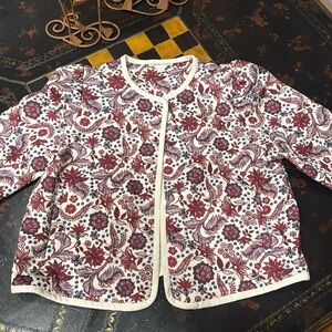 Chelsea & Violet sweater blazer. Medium. Cream, maroon, navy floral print.